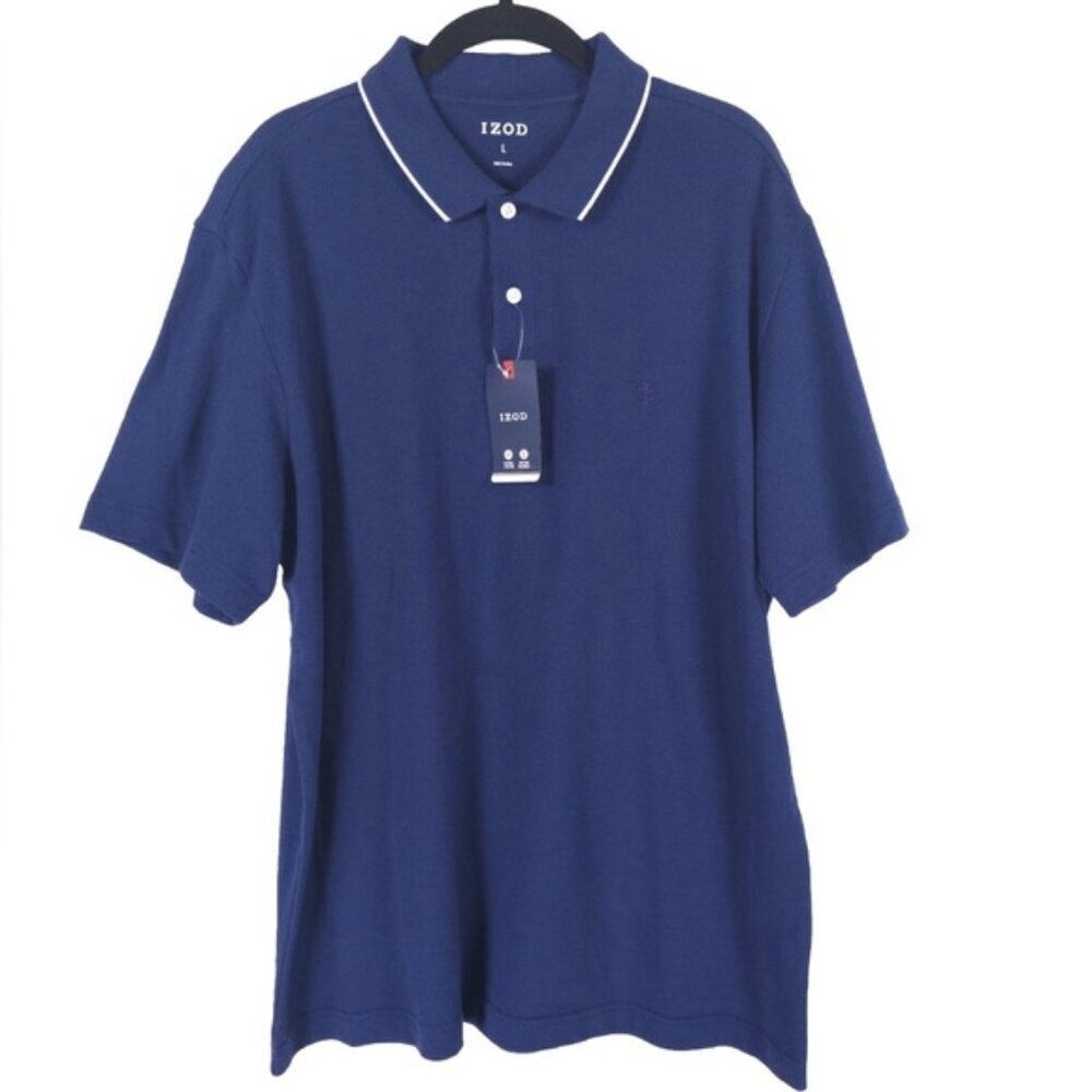 NWT IZOD MEDIEVAL BLUE SS SLD TIPD PIQ POLO Shirt INDIA MADE Cotton Size LARGE - Picture 1 of 10